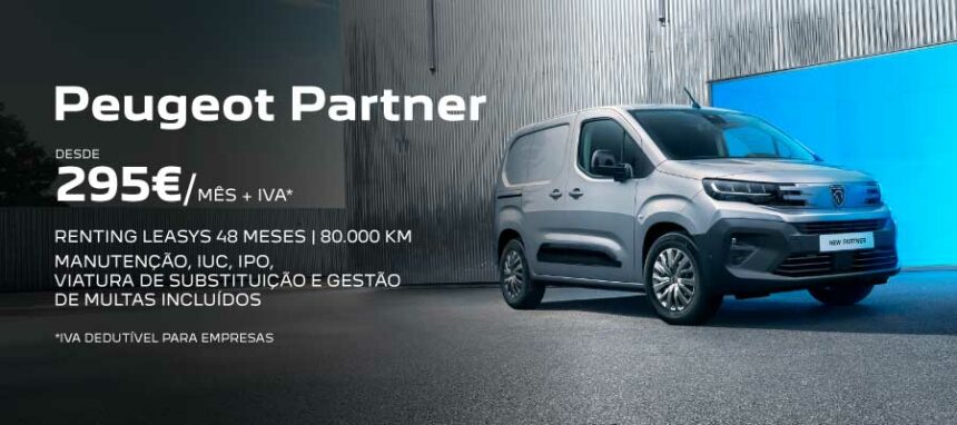 Novo Peugeot Partner desde 295€/mês + IVA*